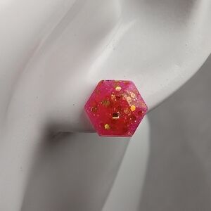 Hexagon Pink Glitter Earrings